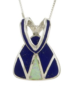 Sterling Silver Opal and Lapis Slide Necklace