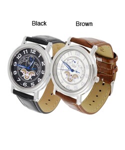 Geneva Platinum Men's Leather Band Watch