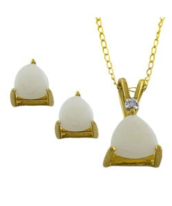 10k Gold Trillion Opal Pendant and Earrings Set