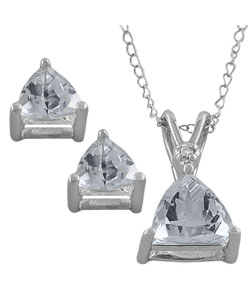 10k Gold Trillion Aquamarine Pendant/ Earrings Set