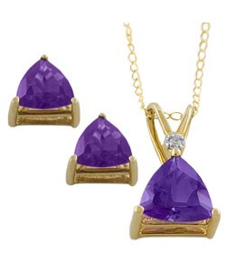 10k Gold Trillion Amethyst Pendant/ Earrings Set
