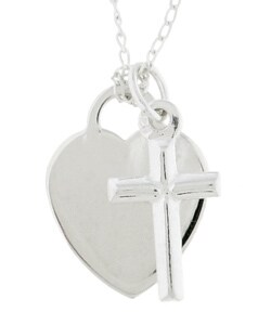 Sterling Silver Engraveable Heart & Cross Necklace