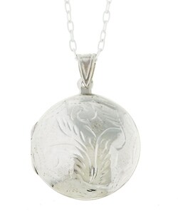 Sterling Silver Round Engraved Locket Necklace