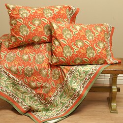 Cotton Hand-block-printed Flower King-size Duvet Cover Set (India)