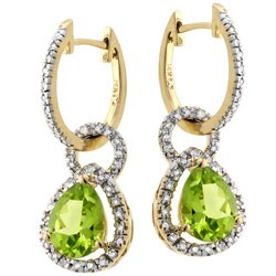14k Gold Peridot and 1/3ct TDW Diamond Earrings