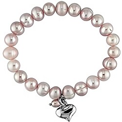Pink Freshwater Pearl and Silver Heart Bracelet