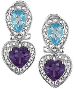 14k White Gold Blue Topaz and Amethyst Earrings