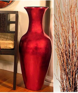 36-inch Tall Red Lacquer Vase and Birch Branches
