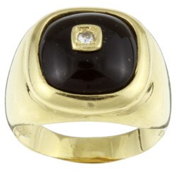 18k Yellow Gold Onyx and Diamond Estate Ring (Size 7.5)