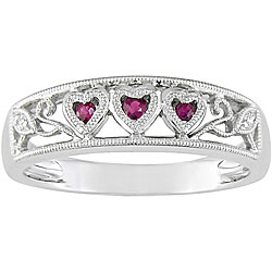 10k White Gold Ruby Heart and Diamond Accent Ring