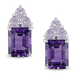 Sterling Silver Amethyst and Rose de France Earrings