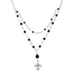 Charming Life Sterling Silver Onyx Fleur de Lis Layered Necklace