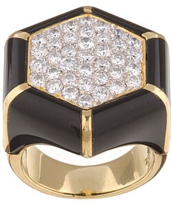 18k Gold 2ct TDW Diamond and Onyx Hexagon Ring (I, SI1)