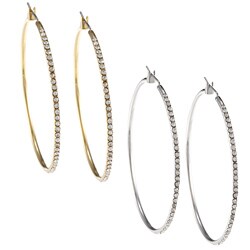 Thin Goldtone Cubic Zirconia Hoop Earrings