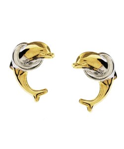 14k Two-tone Gold Dolphin Earrings