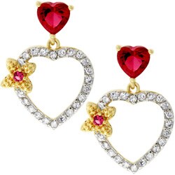 Two-tone Red Heart Cubic Zirconia Drop Earrings