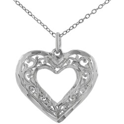 Sterling Silver Filigree Puffy Heart Necklace