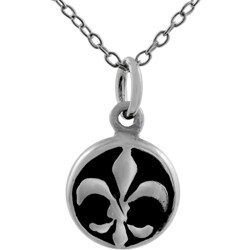 Sterling Silver Round Fleur De Lis Necklace