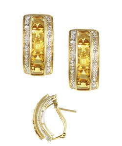 14k Gold Citrine and 1/5ct TDW Diamond Earrings