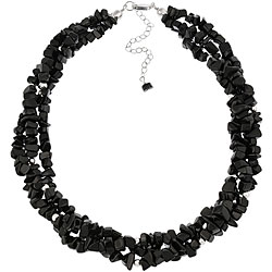 Stonique Creations Sterling Silver 3-strand Onyx Chip Necklace