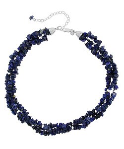 Stonique Creations Sterling Silver 3-strand Lapis Chip Necklace