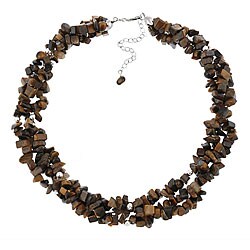 Stonique Creations Sterling Silver 3-strand Tiger's Eye Chip Necklace