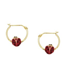 14k Yellow Gold Ladybug Hoop Earrings