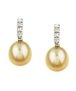 14k Gold Golden Pearl 1/10ct TDW Diamond Earrings