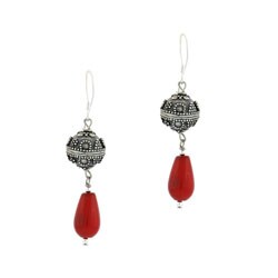Stonique Creations Sterling Silver Genuine Coral Teardrop Earrings