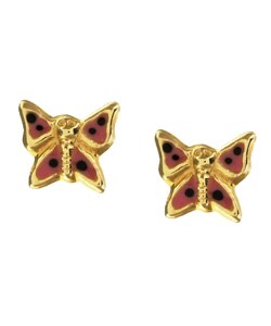 14k Yellow Gold Enamel Butterfly Stud Earrings