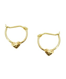 14k Yellow Gold Diamond-cut Heart Hoop Earrings