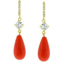 Kate Bisset Goldtone  Coral-colored CZ Drop Earrings