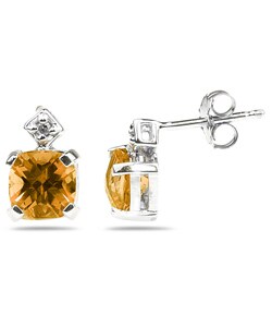 10k Gold Cushion Citrine and Diamond Earrings