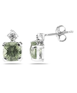 10k Gold Green Amethyst and Diamond Earrings