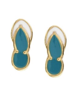 14k Gold Blue Enamel Sandal Stud Earrings