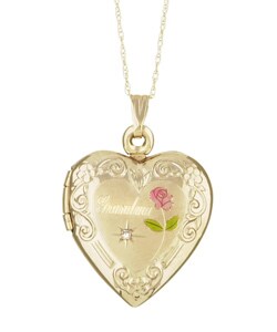 14k Gold 'Grandma' Pink Rose and Diamond Locket