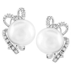 14k Gold Pearl and 1/6ct TDW Diamond Earrings