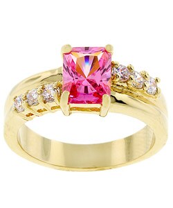 Goldtone Pink Radiant Cubic Zirconia Cocktail Ring