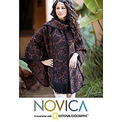 'Secret Garden' Alpaca Wool Reversible Ruana Cloak (Peru)