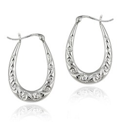 Sterling Silver Scroll Design Hoop Earrings