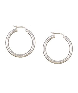 Sterling Silver 25 mm Diamond-cut Hoop Earrings