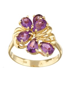 14k Yellow Gold Amethyst and Diamond Cluster Ring
