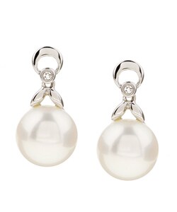 14k Gold Freshwater Pearl and Diamond Earrings
