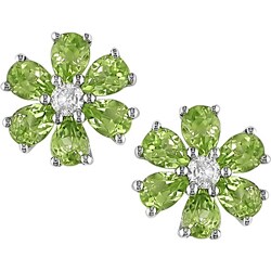 10k 1/6ct Diamond and Peridot Flower Earrings