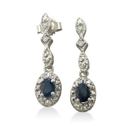 10k White Gold Blue Sapphire and Diamond Earrings