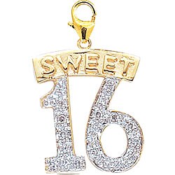 14k Gold 1/10ct TDW Diamond Sweet 16 Charm (H-I-J, I2)