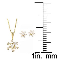 10k Yellow Gold CZ Flower Earring and Necklace Set