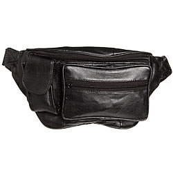 Kozmic Front Zippered Black Leather Fanny Pack