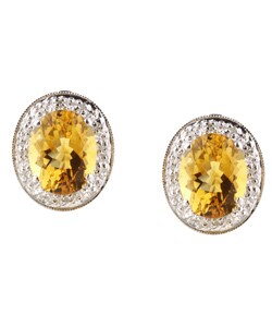 14k White Gold Citrine 1/8ct TDW Diamond Earrings