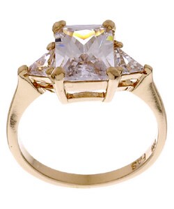 Icz Stonez Gold over Silver Emerald-cut CZ Ring
